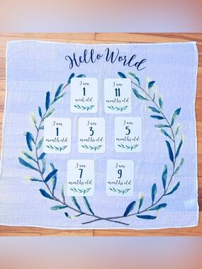 Hello World Baby Milestone Swaddle with Floral Wreath
